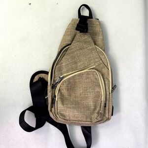 NuPouch Tan Heathered Sling Backpack Crossbody Bag with USB Charging Port